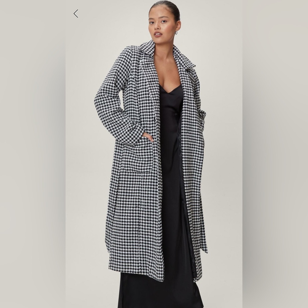Petite Houndstooth Oversized Belted Coat